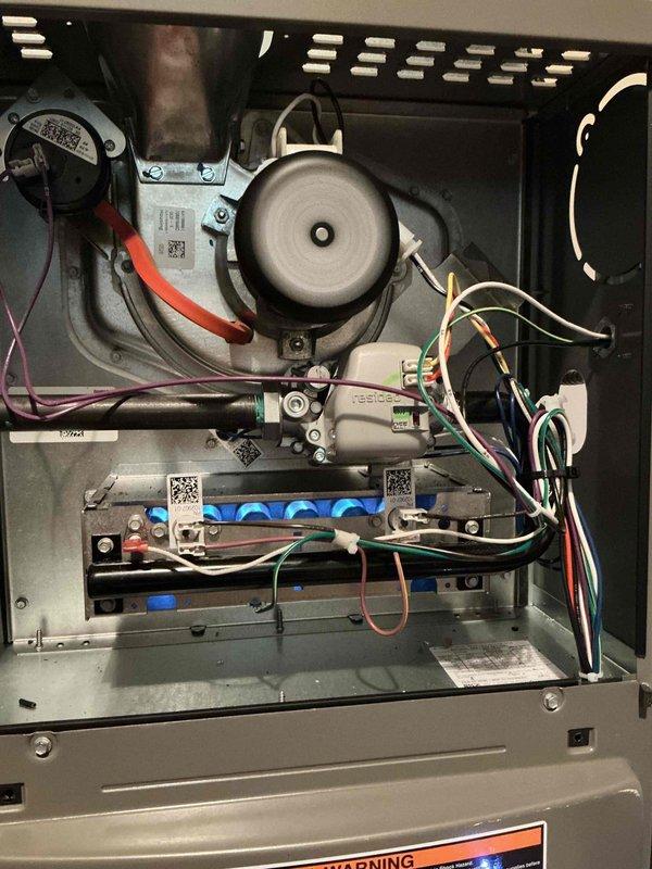 Completed installation of Lennox residential furnace unit with all required electrical connections, venting system, and control components. Installed exhaust vent piping, mounted junction box, configured Testo control module with proper wiring connections including blower motor assembly and capacitors. Permit was requested and all manufacturer specifications were followed for proper system operation.