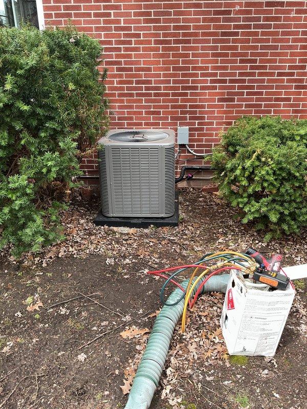 Completed initial startup and commissioning of newly installed air conditioning system at rear of residence. Charged system with proper refrigerant levels using manifold gauges, verified pressures and temperatures met manufacturer specifications, and activated unit for first operational cycle. Confirmed proper airflow, electrical connections, and system functionality with successful startup.