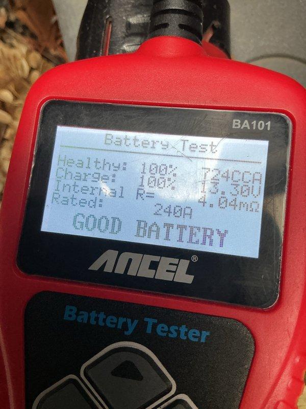 Responded to service call for Briggs & Stratton 20KW standby generator that failed to start during power outage. Performed diagnostic inspection and battery load test using electronic battery analyzer, which confirmed battery condition at 100% health with 340A rated capacity and acceptable internal resistance of 4.04mΩ. Verified generator installation and surrounding equipment on exterior pad with proper clearances maintained from building and vegetation.