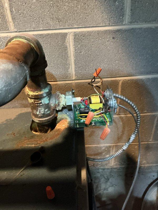 Responded to no heat call for 12-year-old Utica MGB 170J hot water boiler. Upon inspection, found circulator pump had failed due to severe corrosion and mineral buildup on pump housing and associated fittings. Replaced defective circulator pump with new unit, including new isolation valves and copper connections. Tested system operation, confirmed proper water flow and heat distribution throughout zones. System restored to full operational status.