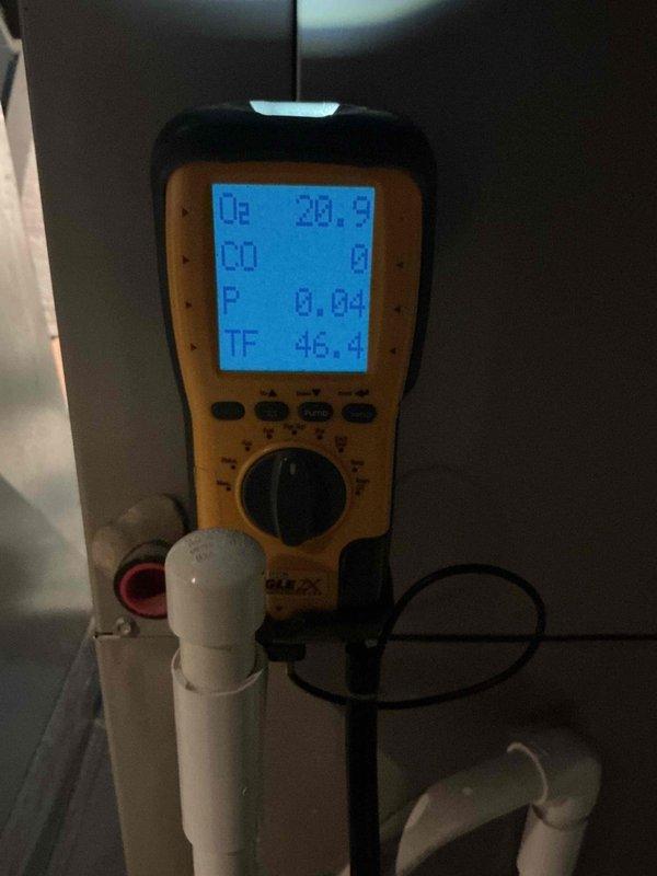 Completed comprehensive Gold Furnace Inspection on three forced-air furnace units at a multi-unit residential property, with two units located in the basement and one in the attic. All units are less than ten years old and were operational at time of inspection. Performed combustion analysis testing on each unit using diagnostic equipment, measuring oxygen levels, carbon monoxide output, draft pressure, and flue temperature to ensure safe and efficient operation within manufacturer specifications. All three furnaces passed inspection with readings indicating proper combustion and venting performance.