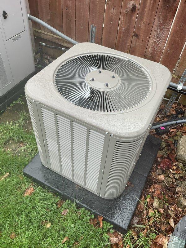 Completed comprehensive Gold AC Tune-Up on a one-year-old residential air conditioning system located at the rear of the property. Performed full system inspection including electrical connections, refrigerant levels, condenser coil cleaning, and airflow verification. Unit is operating within manufacturer specifications with all components functioning properly; no issues identified during this routine maintenance visit.