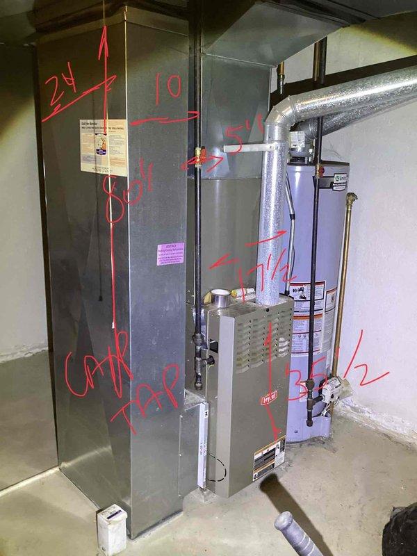 Conducted comprehensive estimate for complete HVAC system replacement of 22-year-old air conditioning unit located in backyard and furnace system in basement. Performed thorough inspection and documentation of existing equipment, including air handler unit with connected ductwork and associated components. Evaluated current system configuration, duct connections, and installation parameters to develop accurate replacement specifications for both heating and cooling systems.