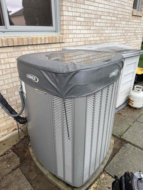 Responded to high pressure lockout error on 17-year-old Lennox AC condenser unit. Performed diagnostic testing using digital multimeter to assess electrical components and system pressures. Upon inspection, identified condenser located at exterior of residence operating outside normal parameters, triggering safety lockout. Evaluated compressor operation, refrigerant pressures, and electrical supply to determine root cause of high pressure condition. Checked condenser coil for airflow restrictions and verified proper fan motor operation. System required further assessment to resolve high pressure lockout and restore cooling functionality.