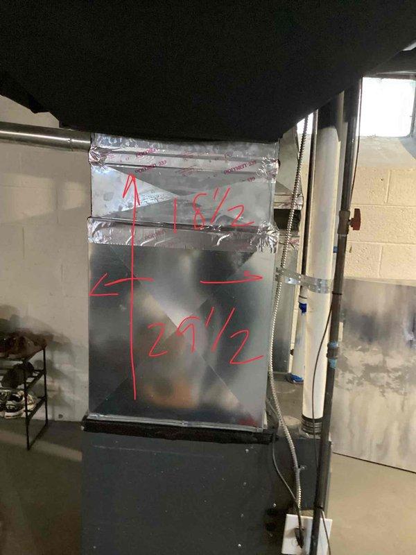 Responded to estimate request for commercial cooling equipment and indoor air quality assessment. Conducted thorough evaluation of existing HVAC system including furnace unit, ductwork configuration, and ventilation components in basement mechanical room. Documented equipment specifications, measurements, and current installation layout with detailed photography showing system dimensions and component locations for preparation of comprehensive cooling equipment upgrade proposal.