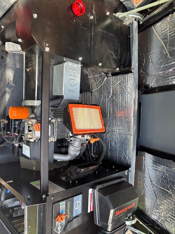 Completed scheduled maintenance on an 11kW Honeywell standby generator per maintenance plan requirements. Performed comprehensive inspection of all internal components including air filtration system, control modules, battery systems, and electrical connections. Verified proper operation of all mechanical systems, checked fluid levels, and documented equipment condition through photographic records.