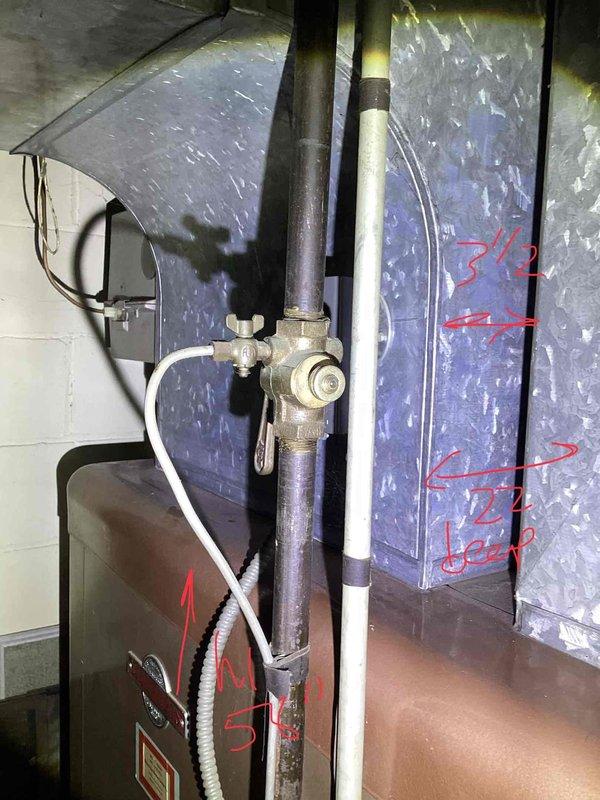 Provided estimate for complete HVAC system replacement including new furnace and air conditioning unit to replace 40-year-old equipment located in basement. Existing furnace currently operational but due for replacement due to age; air conditioning system will be new installation with outdoor condenser unit mounted on exterior brick wall where mounting brackets are visible.