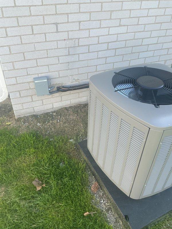 Performed system start-up on residential air conditioning unit with basement evaporator coil. Verified proper operation of outdoor condenser unit, checked refrigerant line connections, confirmed electrical connections at disconnect panel, and tested system functionality. Unit is operating within normal parameters and ready for cooling season.