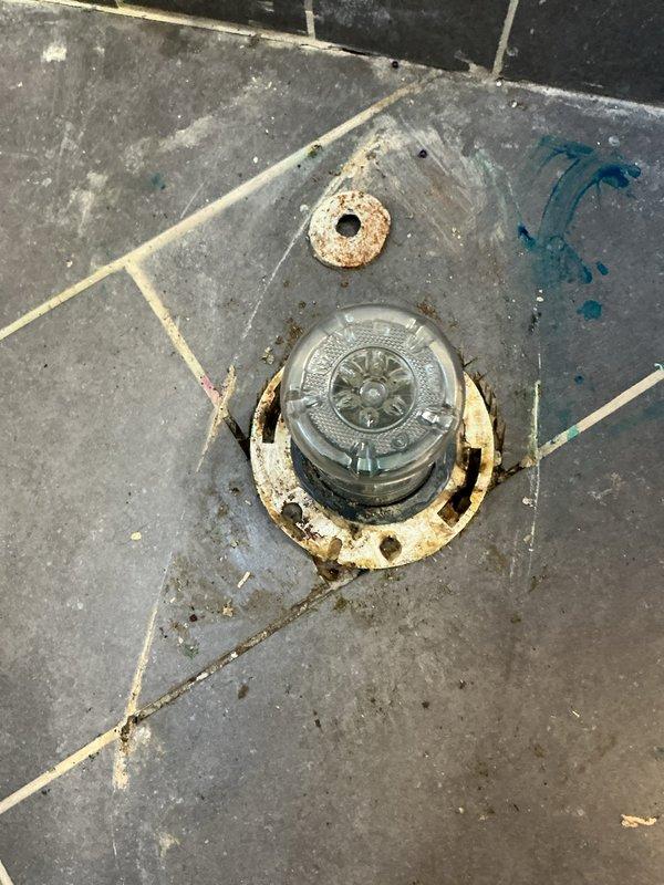 Returned to property for cable and camera inspection of toilet drain line. Upon arrival, found homeowner had already removed existing toilet fixture, exposing corroded flange with visible rust staining on mounting hardware. Provided quote for installation of customer-supplied American Standard Champion 4 elongated toilet with 12-inch rough-in. Advised that new estimate would be required for installation work, with diagnostic fee applicable if homeowner chose not to proceed with installation services.