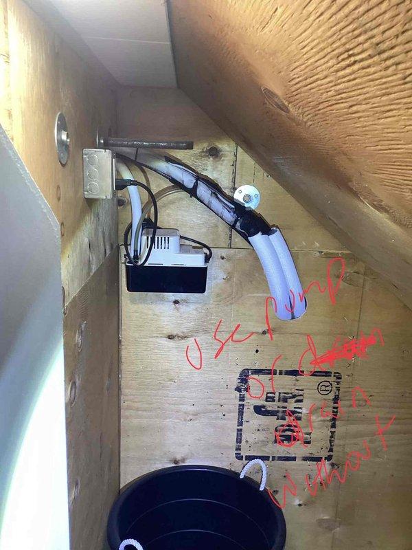Completed diagnostic evaluation on a 5-year-old Carrier mini-split system located in upstairs bedroom presenting with no cooling condition. Provided comprehensive estimate for complete system replacement to allow homeowner to compare replacement costs versus alternative options for leak detection, refrigerant recharge, and potential repairs. Documented existing electrical connections at panel and indoor unit installation in attic space, noting condensate drainage configuration with primary drain pan setup requiring single condensate pump for proper operation.