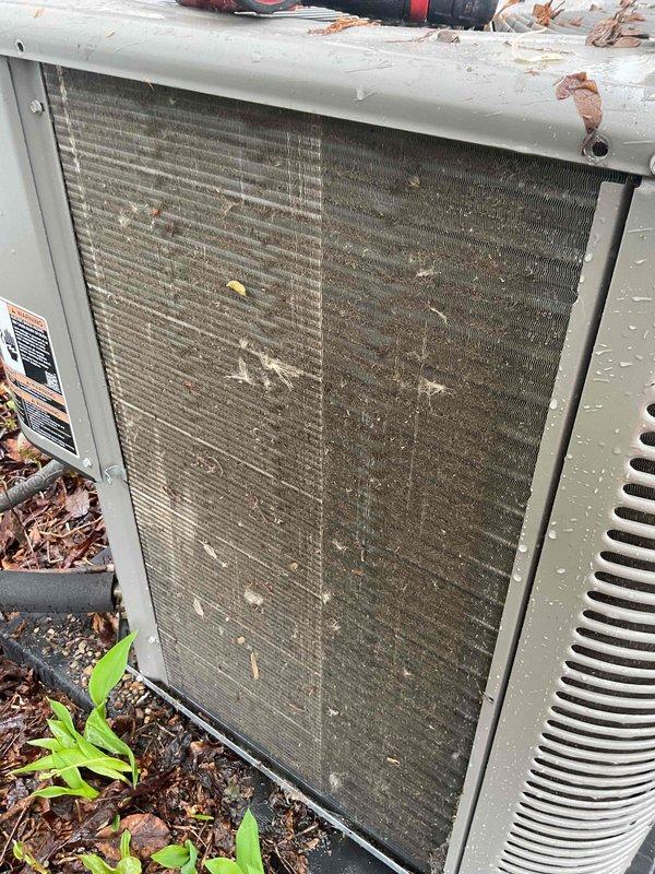 Completed comprehensive Gold AC Inspection and tune-up on three residential air conditioning units, all three years old. Performed thorough cleaning of heavily soiled condenser coils on all units, which showed extensive dirt, debris, and organic matter accumulation restricting airflow between the fins. Inspected all electrical connections, refrigerant levels, and mechanical components to ensure optimal system performance and efficiency for the cooling season.