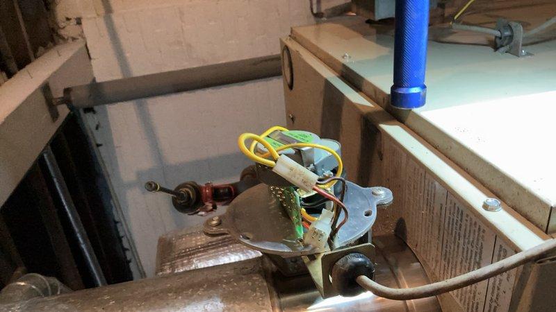 Responded to no-heat call on steam gas boiler in basement. Upon inspection, diagnosed failed vent damper motor preventing boiler operation. Ordered replacement vent damper assembly for installation upon arrival at shop. Thermostat and batteries confirmed operational; issue isolated to defective damper actuator preventing proper venting sequence and boiler ignition.
