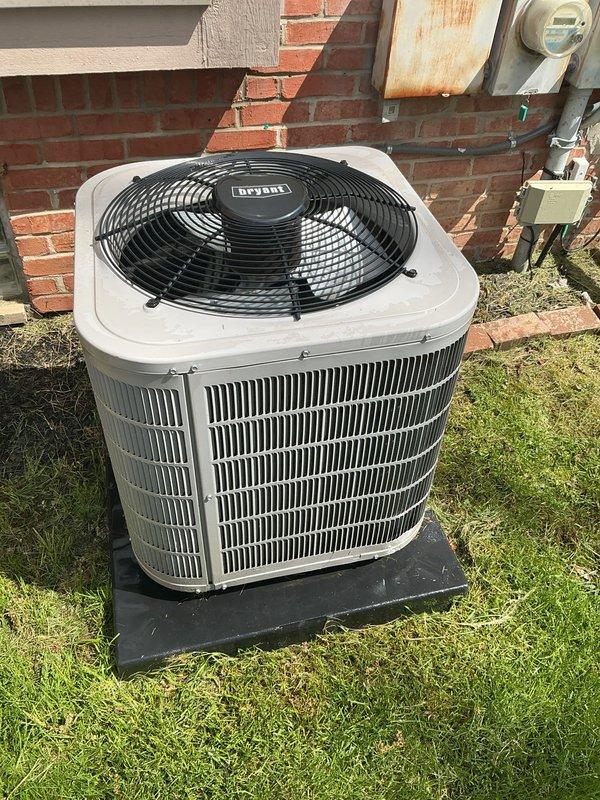 Completed Gold AC inspection on 2021 Bryant condenser unit. Performed general maintenance inspection of outdoor unit and basement evaporator coil. All equipment operating properly with no issues identified. Unit photographed and documented for service records.