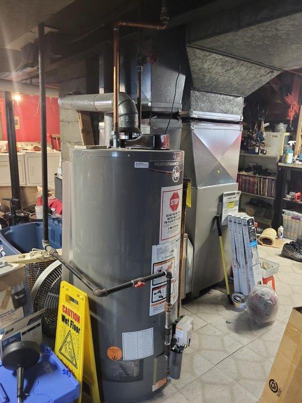 Provided estimate for replacement of 14-year-old residential furnace unit located in basement. Current equipment is operational but experiencing performance issues. Assessed existing HVAC system configuration, including air handler unit and ductwork connections, as well as proximity to electrical panel and water heater to determine proper replacement specifications and installation requirements.