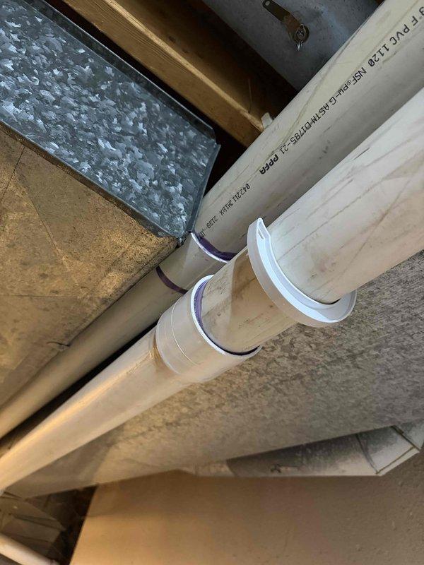 Responded to service call for 4-year-old furnace located in basement with exhaust pipe dripping issue. Upon inspection, identified condensate drainage problem in the PVC exhaust piping system. Replaced defective 3-inch coupling on the exhaust pipe assembly to eliminate moisture leakage. Secured all PVC piping with proper mounting brackets to ensure proper drainage slope and prevent future condensate backup. Verified furnace operation and confirmed exhaust system is functioning correctly with no further dripping or moisture issues.
