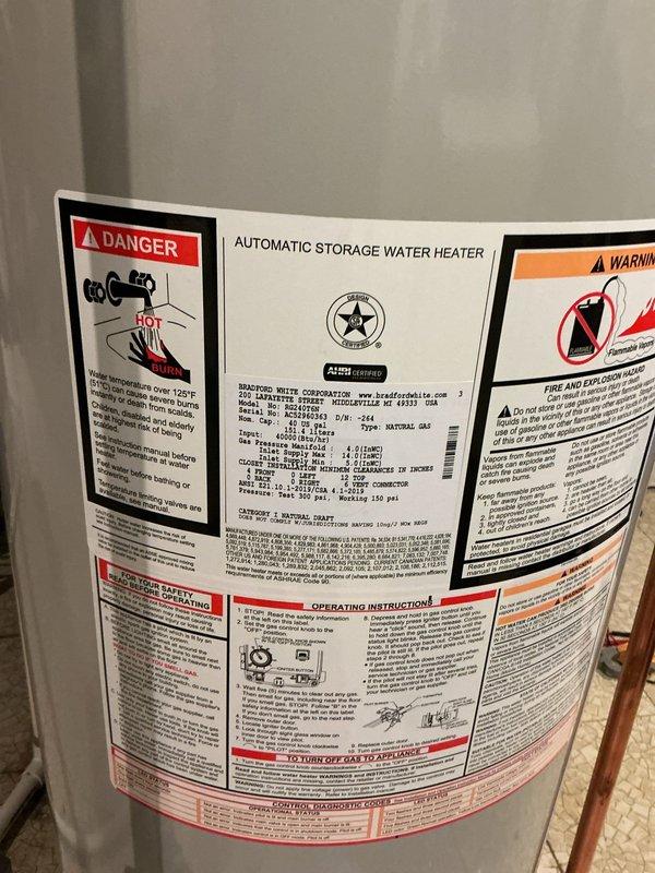 Completed Gold Furnace Inspection on a 9-10 year old HVAC system. Performed comprehensive combustion analysis using Testo 310 analyzer, which confirmed proper operation with readings of 115°F and 5 ppm carbon monoxide levels, indicating safe and efficient combustion. Inspected associated water heater manufactured by Bradford White Corporation, verified all safety labels and warning placards were intact and legible, and confirmed proper copper piping connections were secure with no visible leaks or corrosion.
