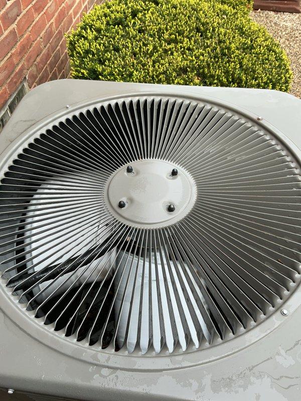 Completed comprehensive Gold AC inspection on 4-year-old residential cooling system with air handler located in basement. Performed full system evaluation including outdoor condensing unit assessment, verified proper operation of fan assembly and coil condition, inspected basement-mounted Aprilaire whole-house humidifier and associated ductwork connections. All components found operating within normal parameters with no immediate service needs identified at time of inspection.