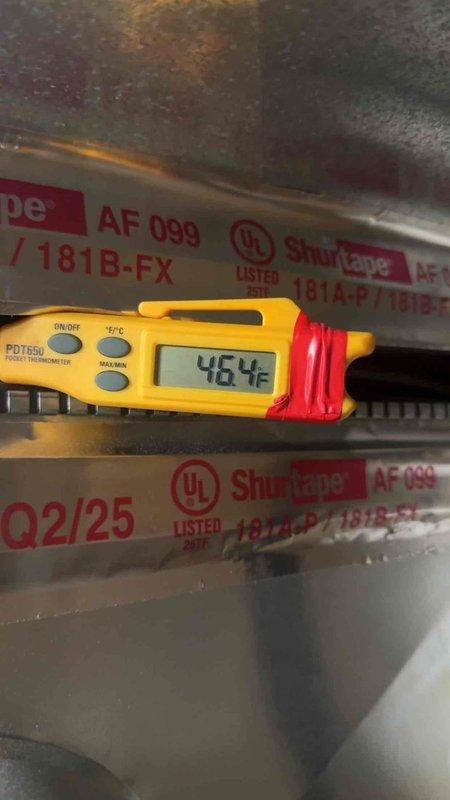 Performed AC system start-up and operational verification on unit installed three months prior. Measured supply air temperature at 46.4°F and return air temperature at 65.3°F, confirming proper cooling operation and adequate temperature split. Inspected condensate pump per customer concern regarding excessive noise; pump operating within normal parameters at time of inspection.