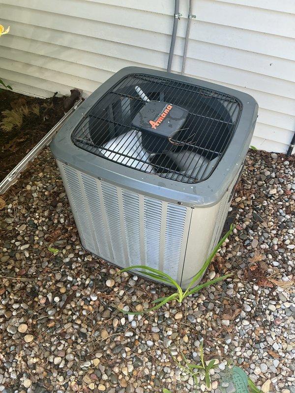 Completed annual cooling maintenance on a 4-year-old residential air conditioning system. System was operational upon arrival and customer reported no current issues. Performed comprehensive AC tune-up including inspection of outdoor condenser unit, verification of electrical connections and conduit, assessment of cabinet condition and fan assembly operation, and evaluation of unit placement and surrounding clearances. Cleared minor vegetation and debris from gravel pad area around condenser to ensure proper airflow. Confirmed protective top grille secure and all ventilation openings unobstructed. System tested and found to be functioning properly with no deficiencies noted. Unit left in good operating condition.