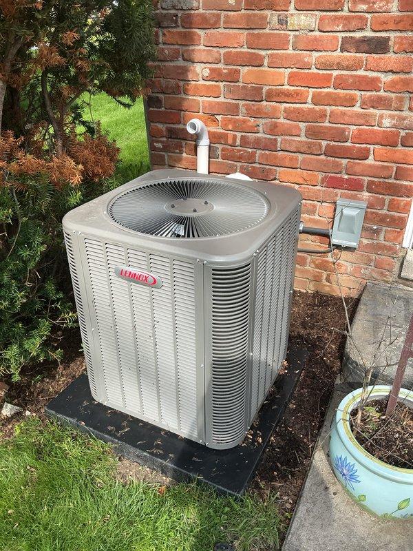 Completed comprehensive Gold AC Inspection and tune-up on 2-year-old Lennox condenser unit. Performed full system diagnostics including refrigerant pressure checks, electrical component testing, capacitor readings, contactor inspection, and airflow verification. Cleaned condenser coils, checked drain line operation, verified proper thermostat operation, and inspected both outdoor unit and indoor air handler components. All systems operating within manufacturer specifications with no deficiencies noted.