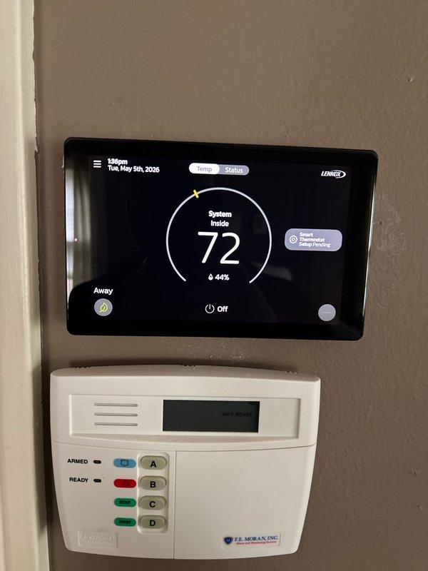 Completed full-day installation of a 90,000 BTU high-efficiency furnace with all necessary reconnections to existing electrical and HVAC systems. Mechanical permit was obtained prior to installation, and all work was performed to code requirements. Installed and programmed Lennox digital thermostat for system control, verified proper operation of all components, and documented electrical panel configuration for future reference.