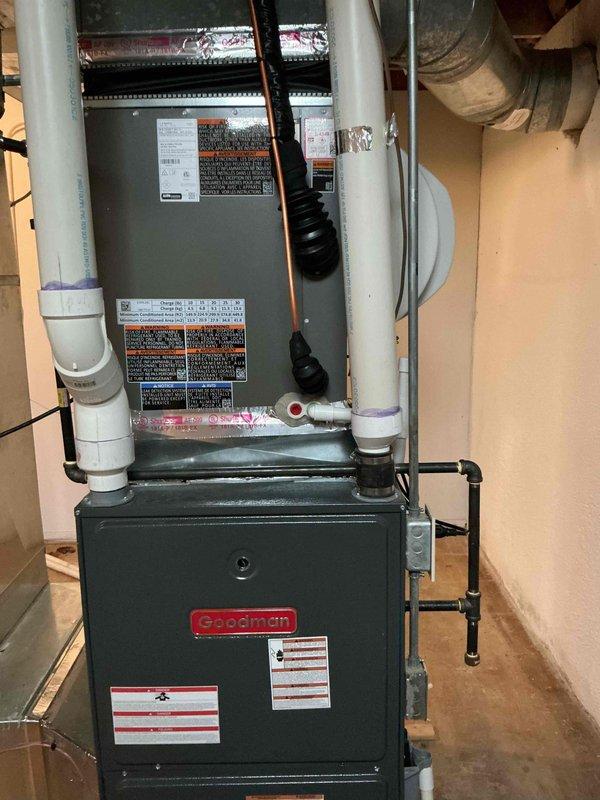 Completed installation of 3-ton Lennox Elite Series EL15KC1 air conditioning system with matching evaporator coil on existing Goodman furnace. System was positioned on right side per specifications, with all electrical connections, refrigerant lines, and condensate drainage properly installed and tested. Mechanical permit was requested for HVAC components only, with electrical reconnection performed separately as coordinated.