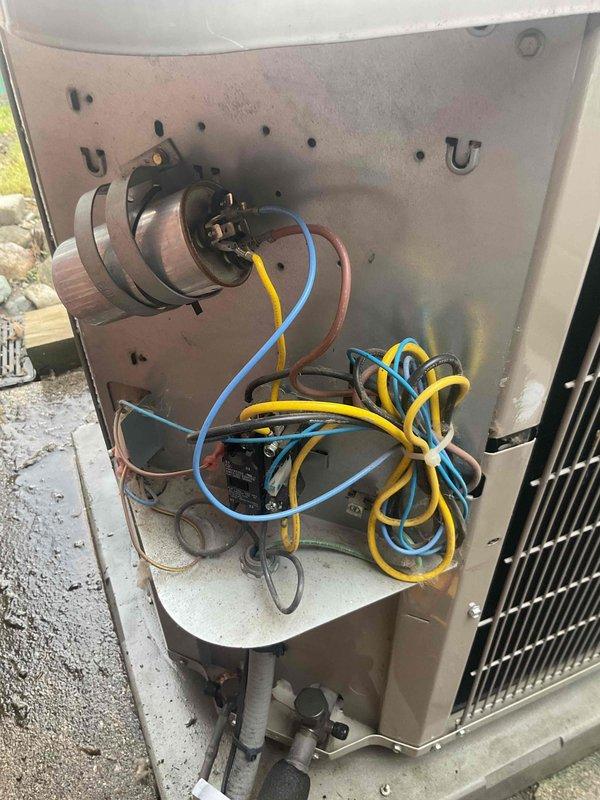 Completed comprehensive Gold maintenance inspection on 10-year-old Bryant forced air furnace system located in basement. Performed thorough examination of blower motor assembly, electrical connections, and condensate drainage components. Inspected exterior condenser unit mounted on concrete pad, verified proper clearances from structure, and confirmed operational status of all system components. All wiring connections, including diagnostic leads, were examined for proper termination and insulation integrity. Unit found to be in good working condition with no immediate service needs identified.