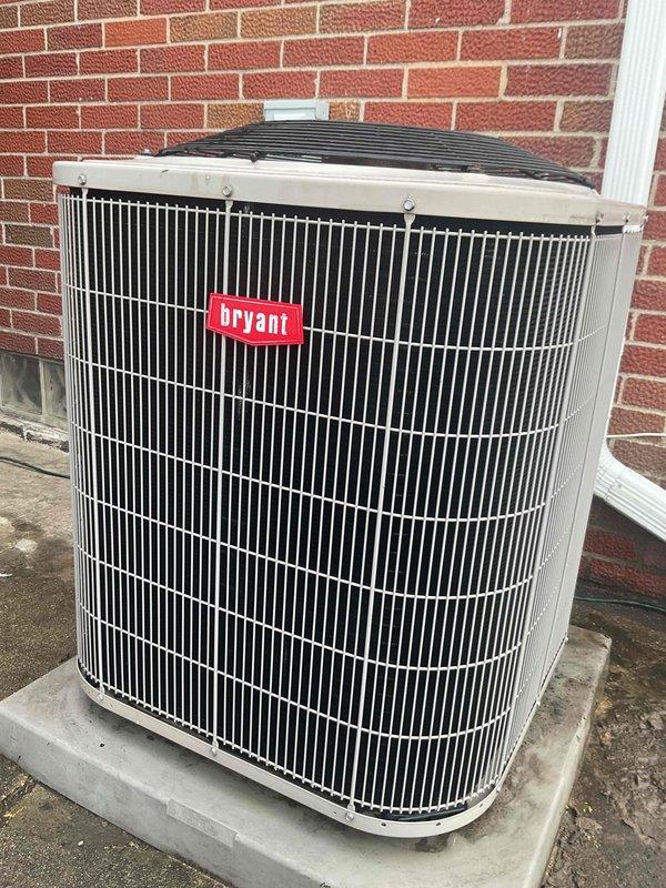 Completed comprehensive Gold maintenance inspection on 10-year-old Bryant forced air furnace system located in basement. Performed thorough examination of blower motor assembly, electrical connections, and condensate drainage components. Inspected exterior condenser unit mounted on concrete pad, verified proper clearances from structure, and confirmed operational status of all system components. All wiring connections, including diagnostic leads, were examined for proper termination and insulation integrity. Unit found to be in good working condition with no immediate service needs identified.