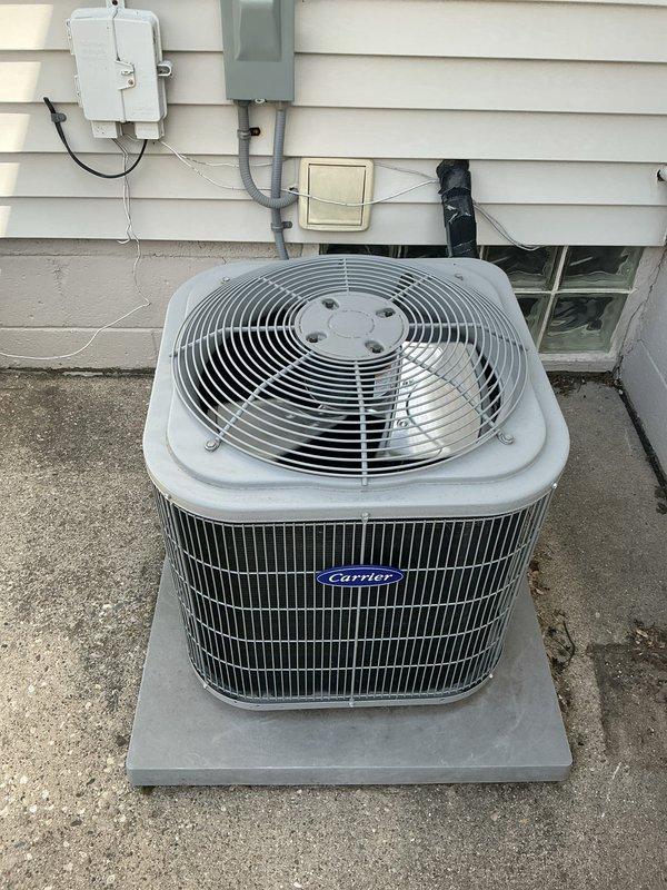 Completed routine maintenance and tune-up on a 3-year-old Carrier air conditioning system. Performed comprehensive inspection of the outdoor condensing unit, verified all electrical connections and components were secure and functioning properly, and confirmed the system was operating within manufacturer specifications.