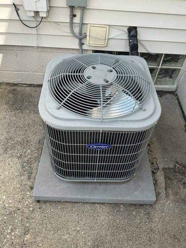 Completed routine maintenance and tune-up on a 3-year-old Carrier air conditioning system. Performed comprehensive inspection of the outdoor condensing unit, verified all electrical connections and components were secure and functioning properly, and confirmed the system was operating within manufacturer specifications.
