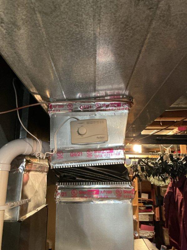 Completed Gold AC inspection on 2022 system with air handler located in basement. Verified system operational status, inspected all accessible components including ductwork, refrigerant lines, and Aprilaire humidifier installation. Advised customer to maintain clear area around outdoor condenser unit, removing any debris and animal waste to ensure proper airflow and system efficiency.