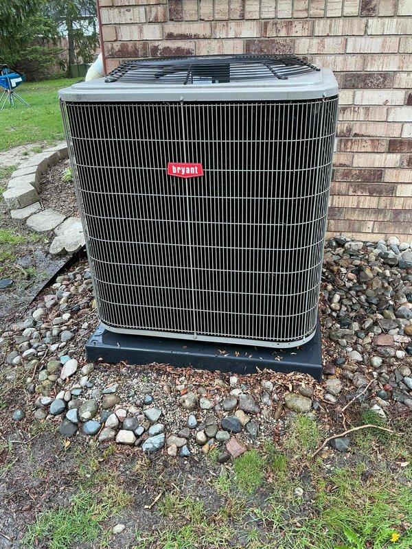 Completed comprehensive AC tune-up on 4-year-old Bryant condensing unit in preparation for cooling season. Performed standard maintenance protocol including coil cleaning, electrical connection inspection, refrigerant level verification, and operational testing. System found to be operating within normal parameters with no deficiencies noted; unit confirmed ready for summer operation.