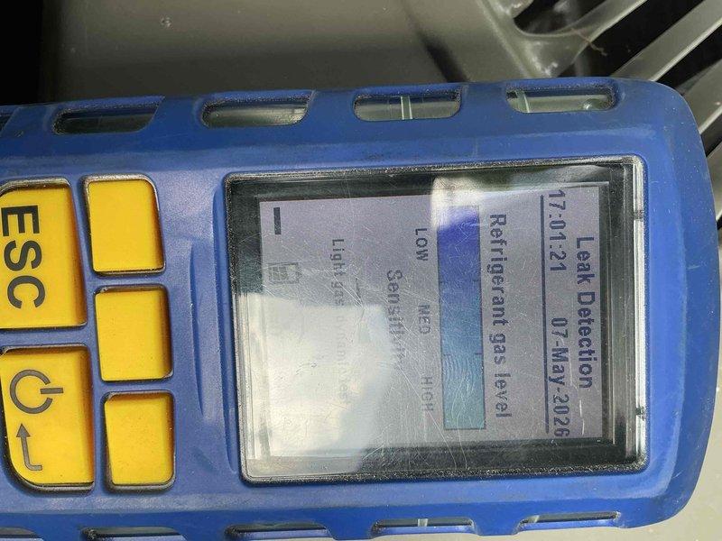 Completed comprehensive Gold AC inspection on 2-year-old system with basement coil location. Performed refrigerant analysis using manifold gauges, recording operating pressures of 142.6 psig and 142.3 psig with superheat at 12.3°F and subcooling at 12.7°F, indicating proper system charge and performance. Conducted leak detection testing and verified all system parameters within manufacturer specifications. High pressure switch requires replacement and will be installed upon arrival from shop on Monday.
