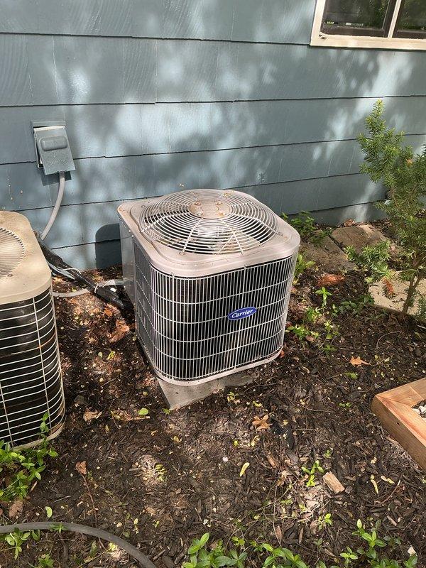 Completed comprehensive Gold AC inspection on multi-unit residential system consisting of three outdoor condenser units. Performed thorough visual assessment of equipment condition, verified proper installation of refrigerant lines and electrical connections, and documented equipment status with detailed photographs. Units showed fair operational condition with minor vegetation growth around bases requiring ongoing maintenance attention; homeowner advised of weather-dependent inspection parameters for optimal system evaluation.