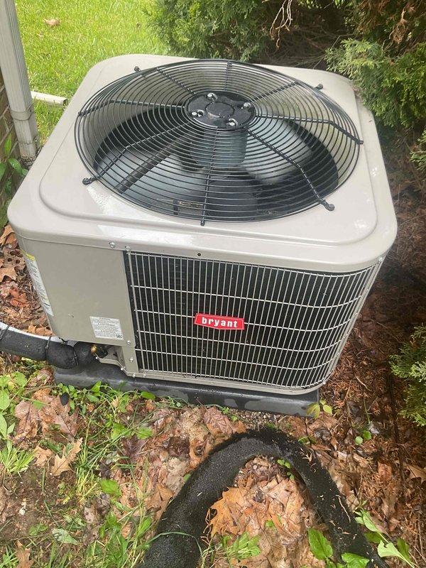 Completed comprehensive five-year furnace inspection in basement and evaluated outdoor Bryant air conditioning condenser unit as part of prepaid maintenance visit. Inspected electrical components including capacitor, contactor, and associated wiring connections within outdoor unit, documenting condition of all terminals and electrical pathways. Verified outdoor condenser placement on pad, assessed unit cleanliness, and confirmed proper clearance from surrounding vegetation and debris.