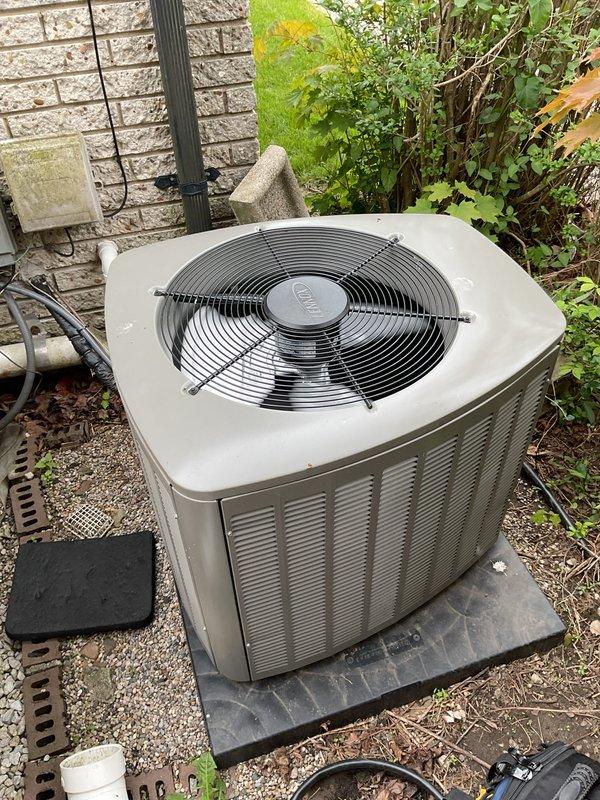Completed comprehensive Gold AC inspection on residential single-unit system less than one year old with air handler located in basement. Performed full system evaluation of outdoor condensing unit and indoor components, verified proper operation of all equipment, inspected and documented 16x25x4 air filter condition showing multi-layer pleated media, and confirmed system functionality with no issues found. All components operating within normal parameters at time of inspection.
