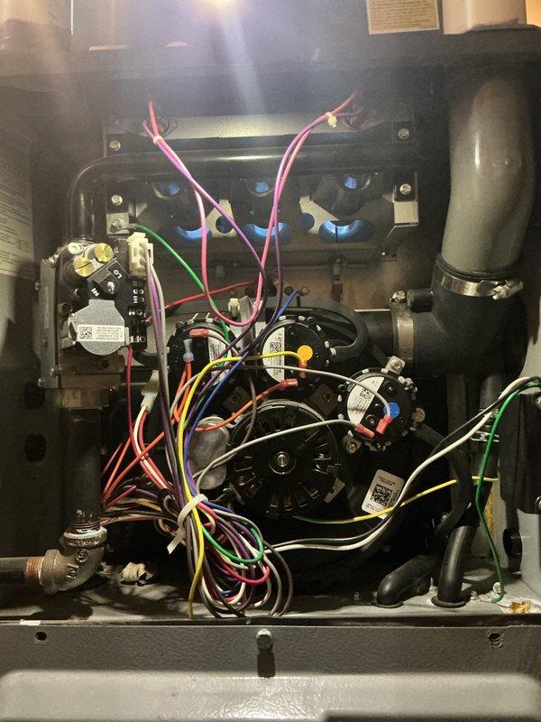 Responded to no heat call on 3-year-old furnace in basement following previous service visit where only filter replacement was performed. Upon arrival, home remained cold with furnace inoperative. Conducted thorough diagnostic inspection of unit's internal components including gas valve assembly, ignition system, and electrical connections. Examined burner assembly, flame sensor, pressure switches, and inducer motor operation. Identified and resolved issue preventing proper furnace operation. Verified all safety controls functioning correctly, confirmed proper gas flow and ignition sequence, and tested unit through multiple heating cycles. Restored heat to home with furnace operating within manufacturer specifications.