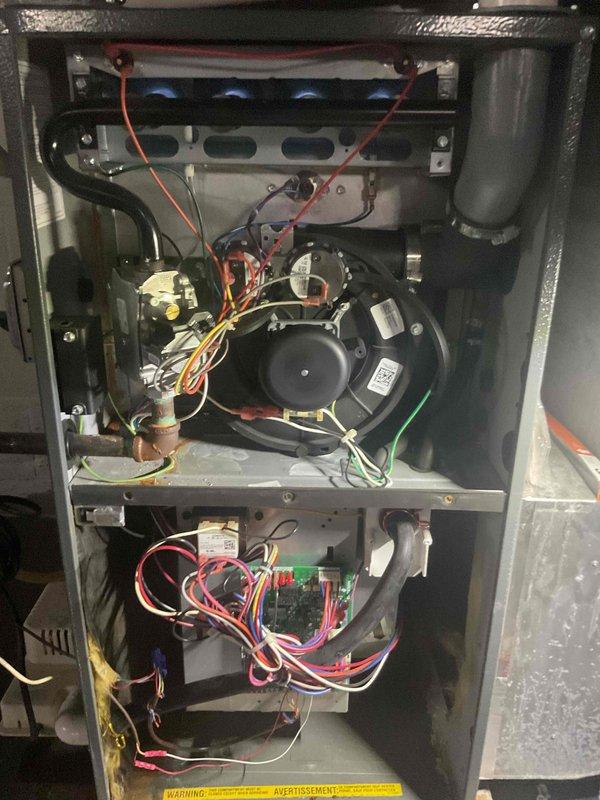 Completed comprehensive city certification inspection on basement-located furnace unit. Performed thorough examination of control board, wiring connections, blower motor assembly, and heat exchanger components with all systems found operational. Inspection included verification of humidifier operation, thermostat functionality, and hot water tank condition per certification requirements.