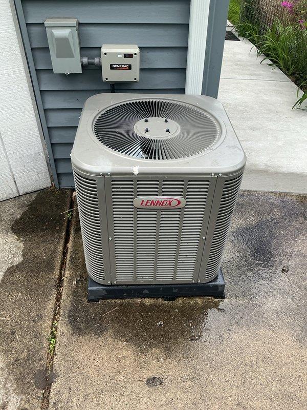 Completed comprehensive tune-up and inspection on 8-year-old furnace and air conditioning system. Inspected furnace interior components including blower motor assembly, gas valve, electrical connections, and heat exchanger; verified proper operation of all safety controls and burner assembly. Performed outdoor condenser unit inspection on Lennox air conditioning system, checking refrigerant levels, electrical connections, and fan motor operation. All equipment found operating within manufacturer specifications with no immediate repairs required.