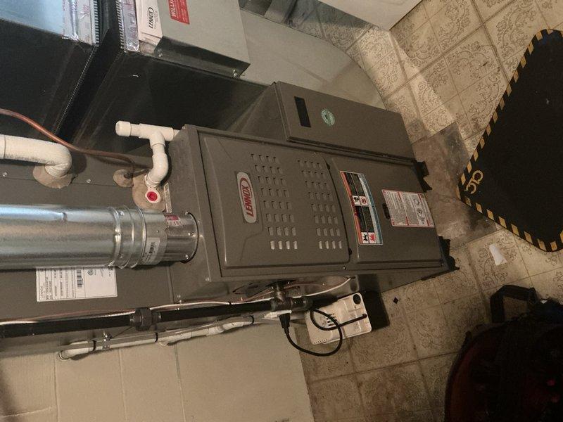 Completed comprehensive inspection and tune-up on 2022 Lennox furnace system located in basement utility area. Performed full system diagnostic including visual inspection of heat exchanger, blower assembly, and all electrical connections; verified proper operation of gas valve and ignition system; checked and cleaned flame sensor; inspected and confirmed proper venting and condensate drainage through PVC piping; tested safety controls and limit switches; measured temperature rise across heat exchanger within manufacturer specifications; verified adequate combustion air supply; inspected ductwork connections for proper sealing. System operating efficiently with no deficiencies noted at time of inspection.