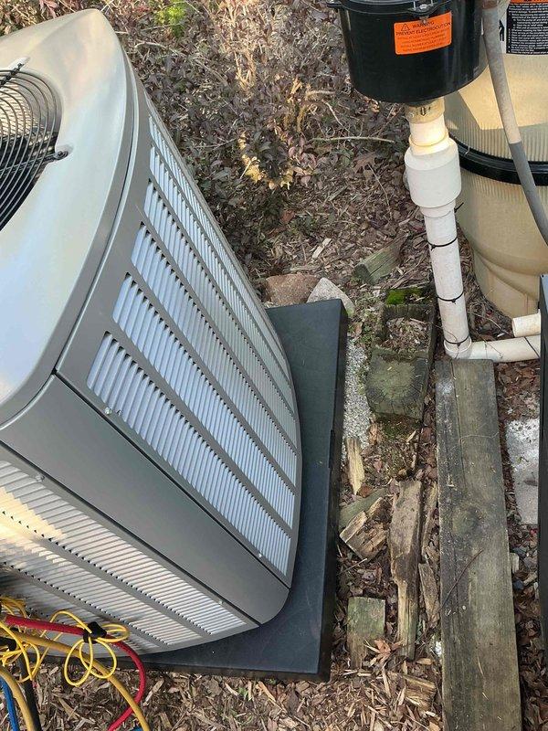 Completed installation of 4-ton air conditioning system with matching evaporator coil at rear of residence. Positioned new condenser unit on concrete pad, established refrigerant connections, and reconnected electrical service per code requirements. System was charged, tested, and verified operational with all mechanical and electrical permits requested for final inspection.
