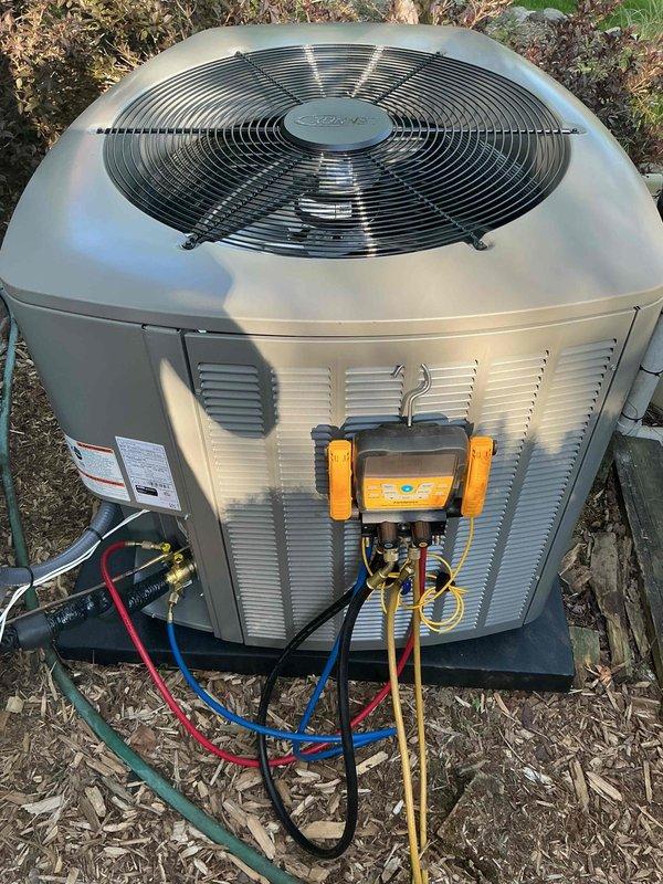 Completed installation of 4-ton air conditioning system with matching evaporator coil at rear of residence. Positioned new condenser unit on concrete pad, established refrigerant connections, and reconnected electrical service per code requirements. System was charged, tested, and verified operational with all mechanical and electrical permits requested for final inspection.
