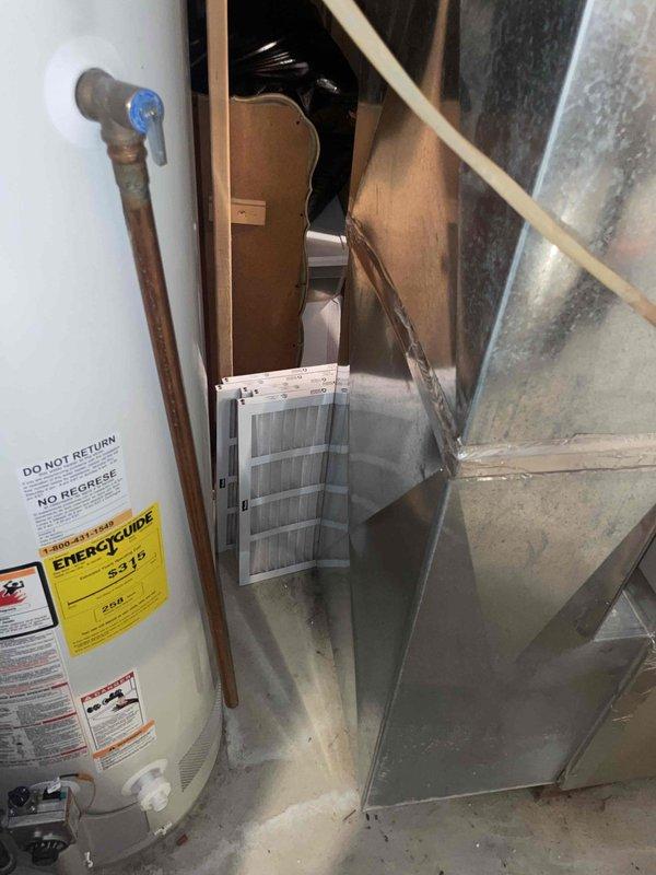 Conducted full system estimate for replacement of aging air conditioning unit and furnace. Performed comprehensive evaluation of existing HVAC equipment located in basement, including assessment of current air handler, ductwork configuration, and system accessibility. Documented equipment conditions through detailed photography, noting standard wear on metal ductwork components, existing filter housing setup, and proximity to water heater for clearance considerations. Evaluated attic-space ductwork including flexible and rigid metal elbows, main plenum assembly, and structural mounting points to determine compatibility with new system installation. Provided customer with complete replacement options for both cooling and heating equipment based on current system layout and infrastructure requirements.