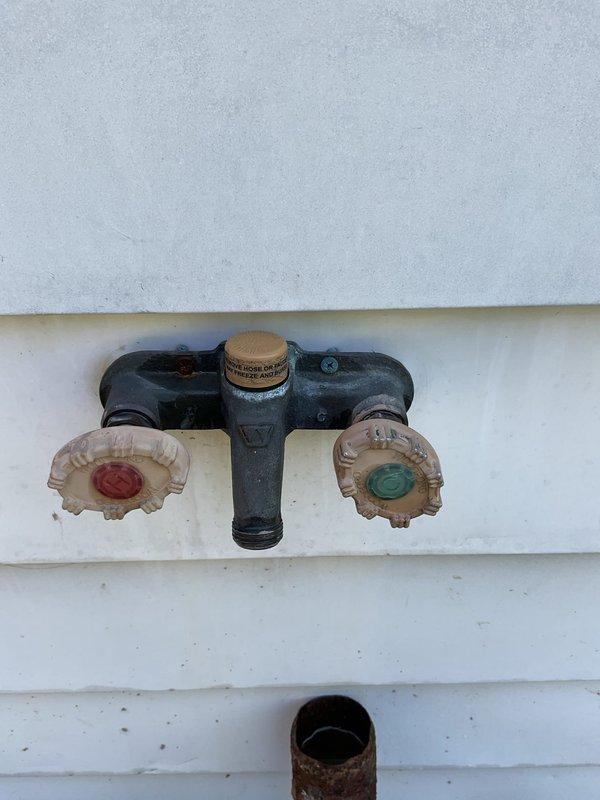 Technician successfully installed customer-supplied bathroom faucet in single bathroom and repaired leaking exterior spigot on 1944-built home. The exterior spigot leak originated from the valve assembly itself rather than connected piping, requiring replacement of worn internal components and valve seals. Installation of bathroom faucet completed per manufacturer specifications with all connections tested and verified leak-free. Both plumbing fixtures now operating properly with no active leaks detected.