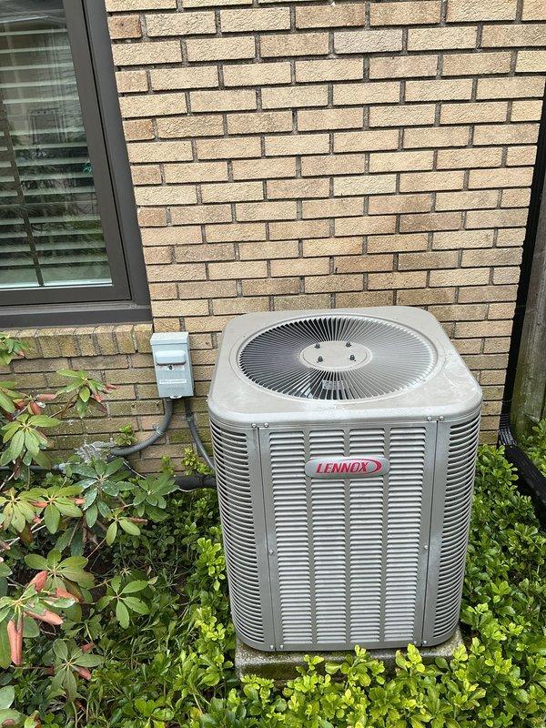 Responded to no-cool call on 8-year-old Lennox air conditioning system. Upon arrival, found outdoor condenser unit would not respond to thermostat call for cooling. Performed diagnostic testing and determined system had lost power supply to outdoor unit. Inspected electrical disconnect box mounted on exterior wall and identified tripped breaker/faulty connection preventing power from reaching condenser. Restored power to unit, verified proper voltage at disconnect, and tested system operation through complete cooling cycle. Confirmed condenser fan motor engaged properly, compressor started without issue, and unit responded correctly to thermostat commands. System now cooling effectively with all components functioning within normal parameters.