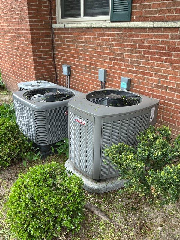 Returned to property to complete Gold AC Inspection on 2023 HVAC system with air handler located in basement and dual outdoor condenser units. Performed comprehensive inspection of all components including furnace, plenum assembly, condensate drain system with PVC piping, and both outdoor condensing units positioned on concrete pads against brick exterior. 30 amp disconnect installation and any necessary diagnostic work to be completed upon receipt of disconnect from shop.