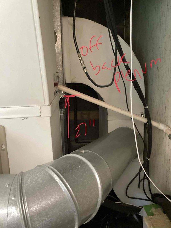 Provided estimate for complete HVAC system replacement in basement location. Current air conditioning unit is non-operational and existing equipment is over 10 years old. System operates on natural gas fuel. Documented existing installation including furnace unit, ductwork configurations, and current system measurements for proper equipment sizing and replacement planning.