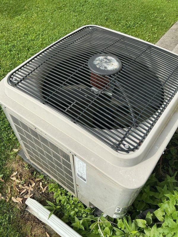 Completed comprehensive Gold AC inspection on residential cooling system with air handler located in basement and outdoor condensing unit less than 10 years old. Performed multi-point inspection including visual assessment of outdoor unit condition, cabinet integrity, and surrounding area. Advised customer to maintain clear perimeter around condenser by removing debris, leaves, and any animal waste to ensure proper airflow and system efficiency.