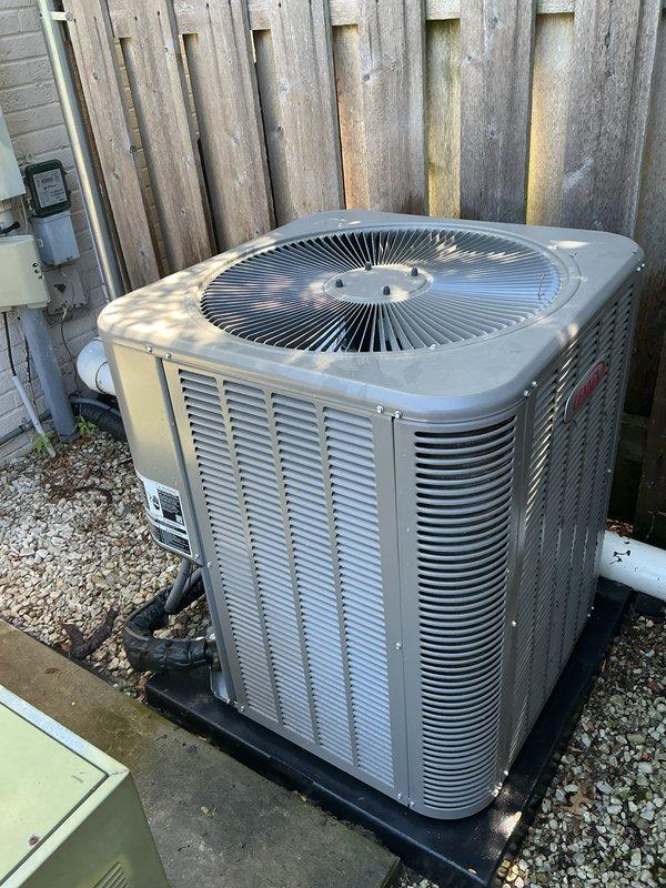 Completed comprehensive Gold AC inspection on 2024-installed residential air conditioning system. Performed thorough examination of outdoor condensing unit, verified proper operation of condenser fan, inspected refrigerant line connections and electrical components including disconnect box, and confirmed unit is mounted securely on concrete pad with proper drainage. All components found to be functioning within normal parameters with appropriate seasonal weathering for outdoor installation.