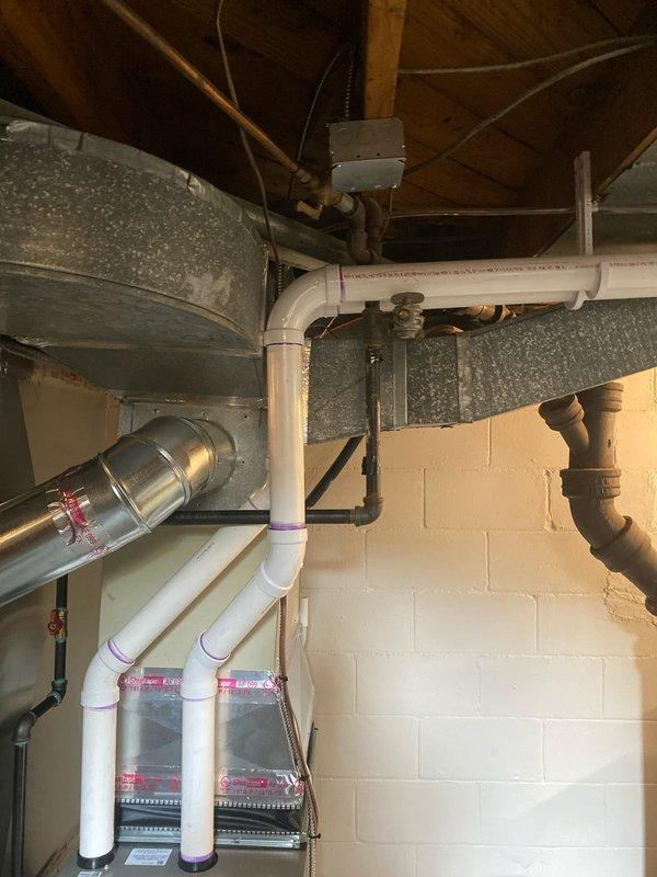 Completed full furnace installation including a 70,000 BTU unit with new thermostat, humidifier, and liner. Obtained mechanical and electrical permits, installed new ductwork and PVC venting system with proper primer application at all joints, and reconnected all existing utilities. Verified proper electrical service connection and ensured all components were operational upon completion.